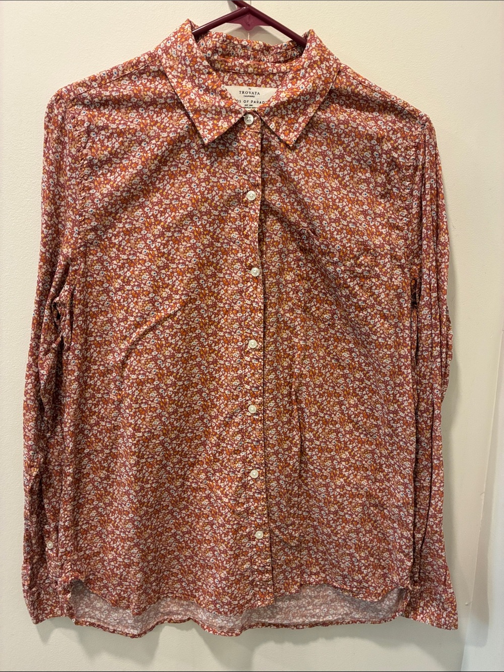 Trovata Birds Of Paradis Button Up Shirt Womens M Rust Red Ditsy Floral Designer